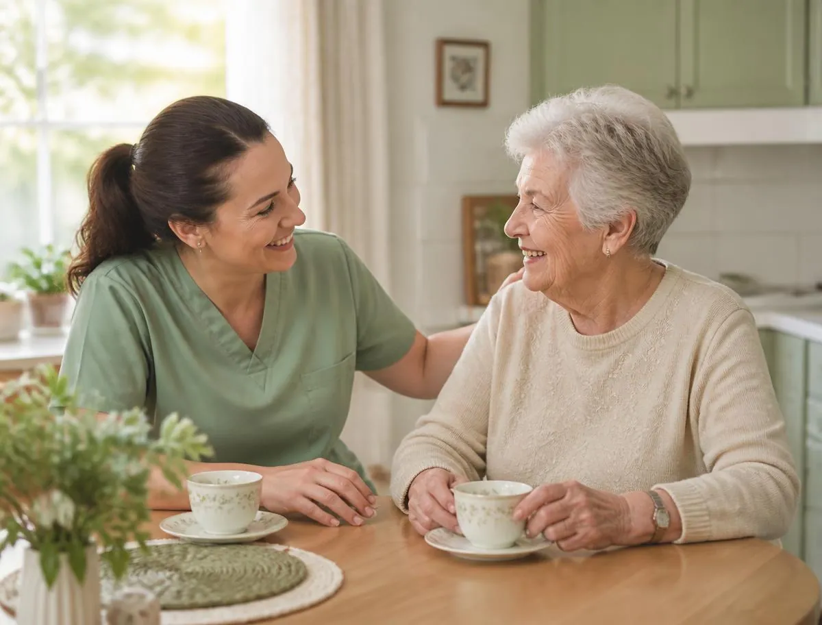 Caregiver with senior at home