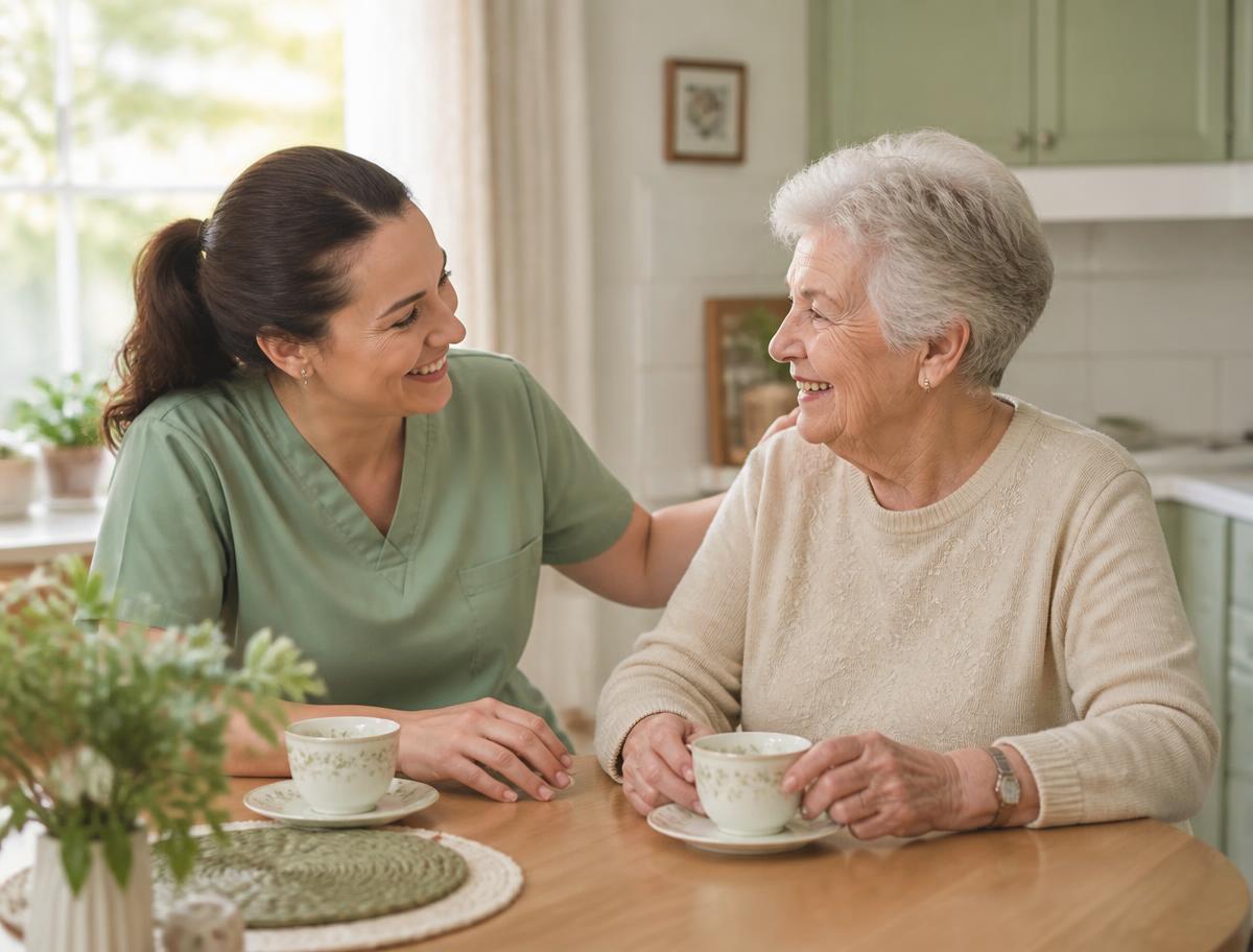 Caregiver with senior at home